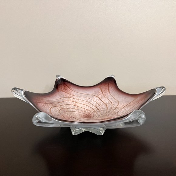 Vintage Murano Cased Glass 6 Point Starfish Bowl Plate Purple Gold Swirl 1960's - Picture 1 of 9